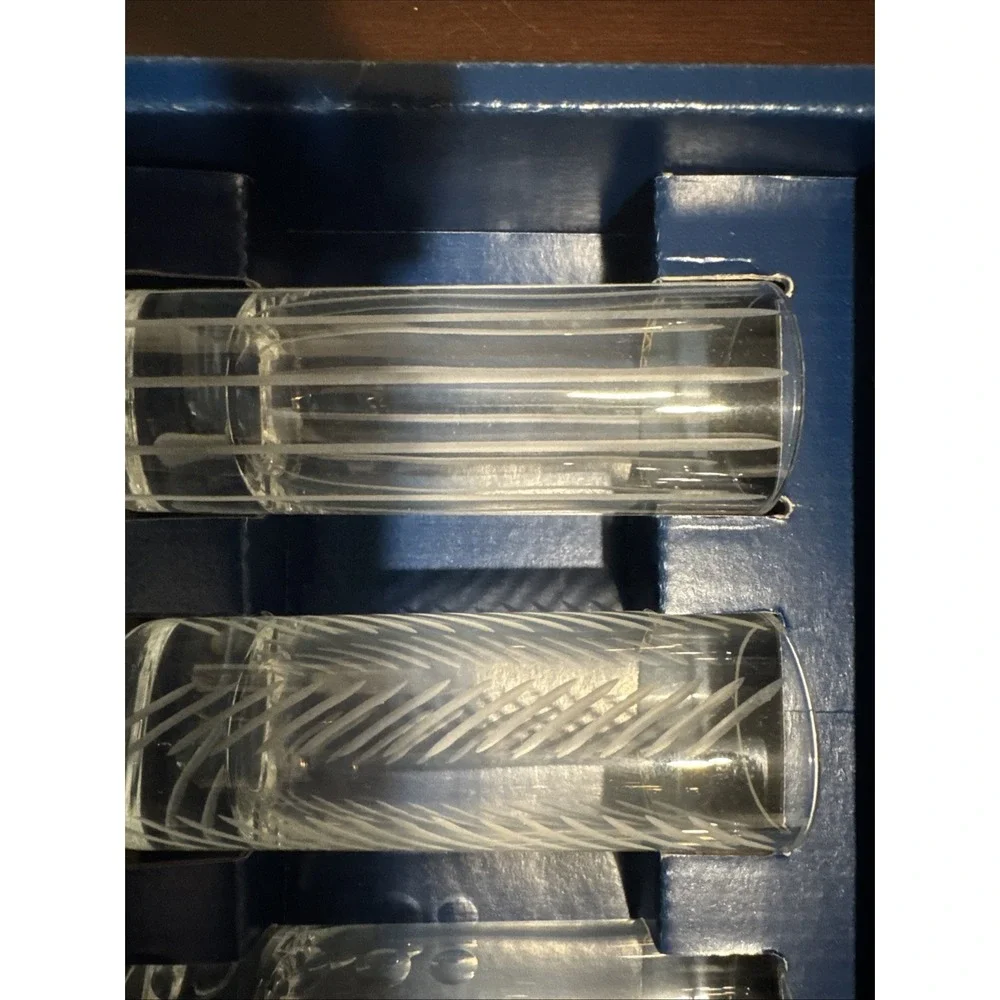 Mikasa Cheers Shot Glass 2oz Clear Etched Crystal Vodka Barware Set of 6 Vintage